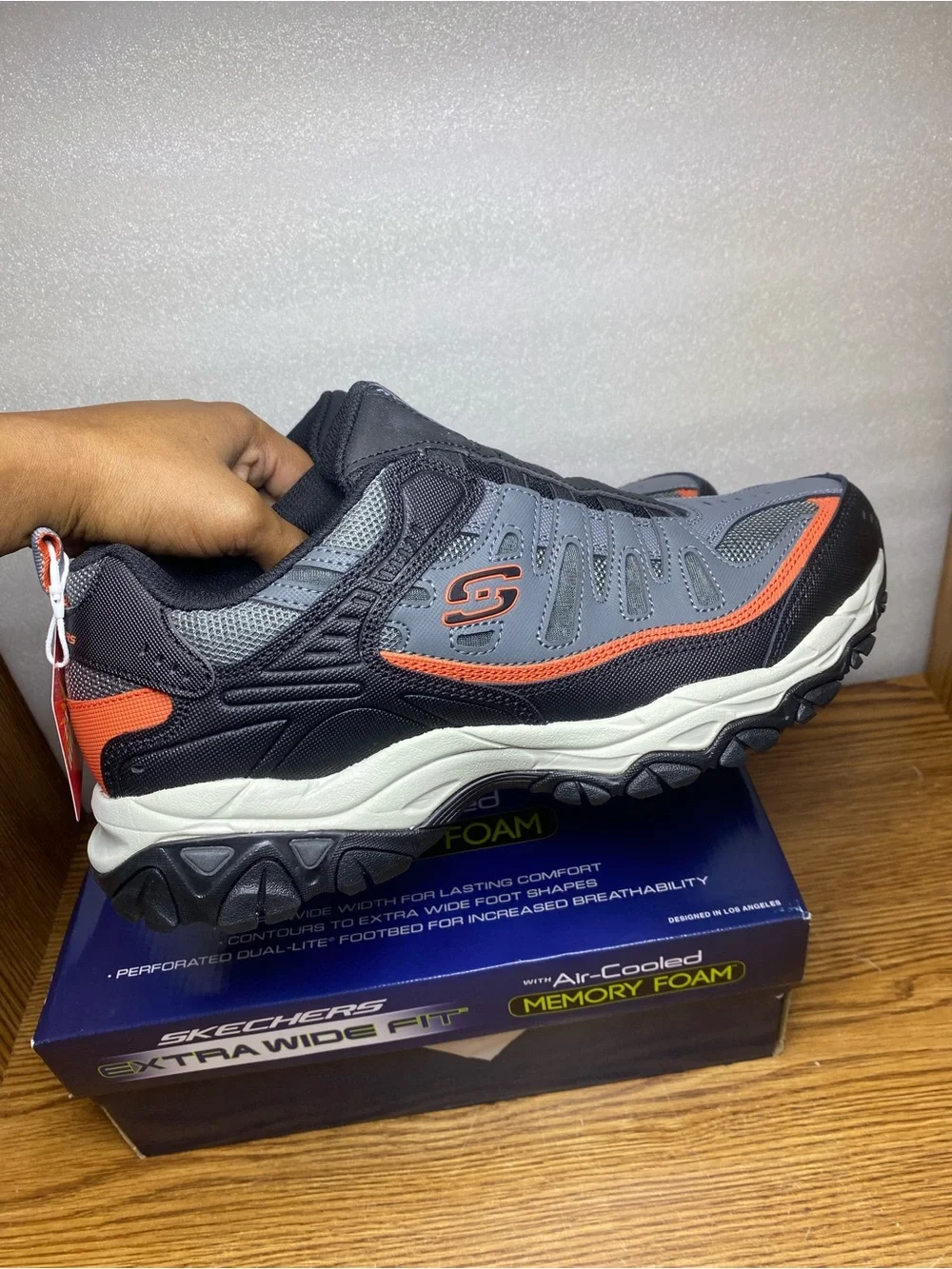 Skechers After Burn Memory Foam Shoes Black Gray Mens Size 11 Extra Wide Fit New